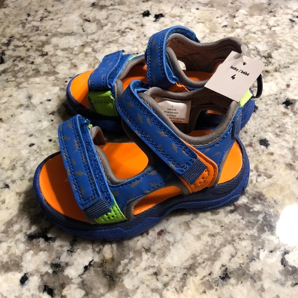 NWT- Baby Size 4 Velcro Sandals - Blue with small grey sharks. - Picture 3 of 3